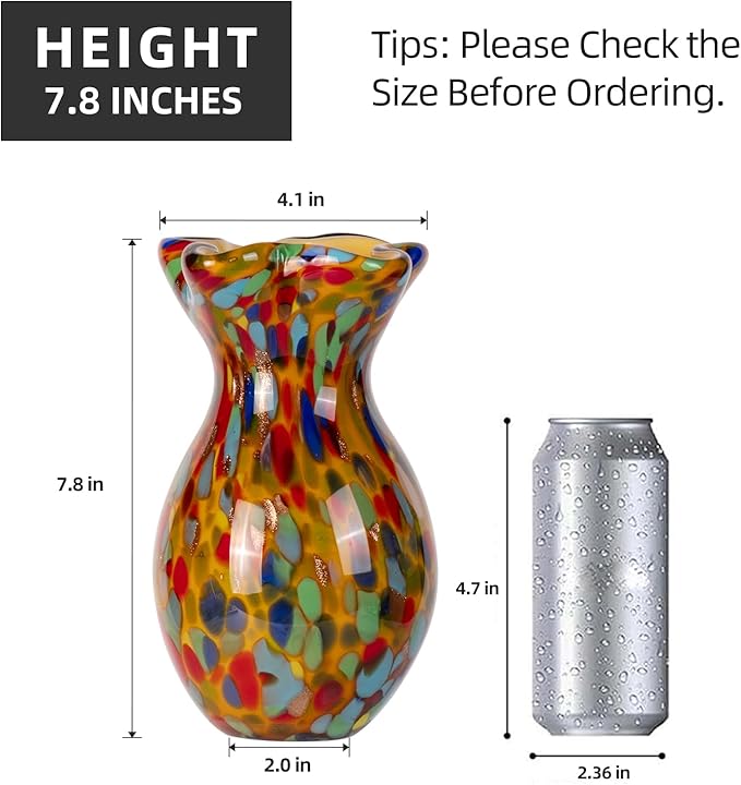 KAMMAK Colored Glass Vase, Beautiful Hand Blown Decorative Vase, Modern Art Vase for Flower Mantle Dining Table Centerpiece, Entryway Living Room Wedding Decoration, FH009