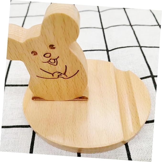 Wooden Desktop Phone Holder Cartoon Mouse Design Portable Stand for Smartphones Tablets Sturdy Ergonomic Viewing for Office Kitchen Nightstand