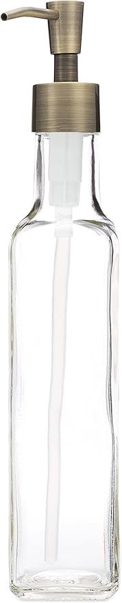 Rail19 French Vessel Glass Soap Dispenser with Metal Pump - Refillable Hand Soap, Lotion & Sanitizer for Sinks and Small Countertops, 8.5oz (Antique Brass)