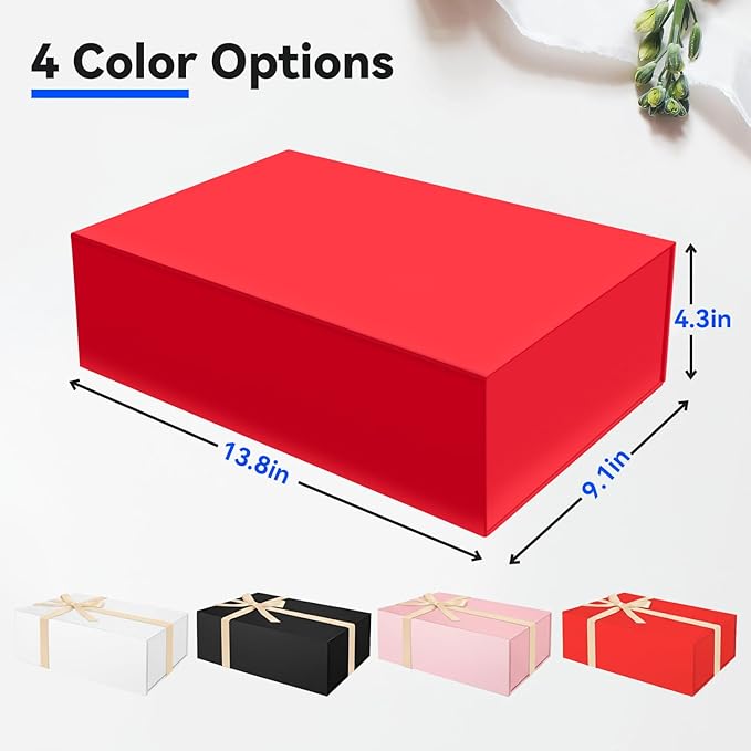 Brothersbox Red Gift Box 13.8"x9.1"x4.3" Large Gift Boxes for Presents with Magnetic Lid, Ribbon, Collapsible Boxes for Gift Packaging Mother's Day Christmas Birthday Wedding