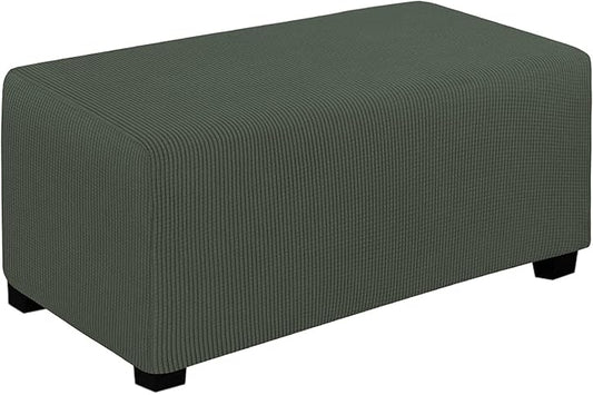 Easy-Going Stretch Ottoman Cover Folding Storage Stool Furniture Protector Soft Rectangle slipcover with Elastic Bottom(Ottoman Large,Olive Green)