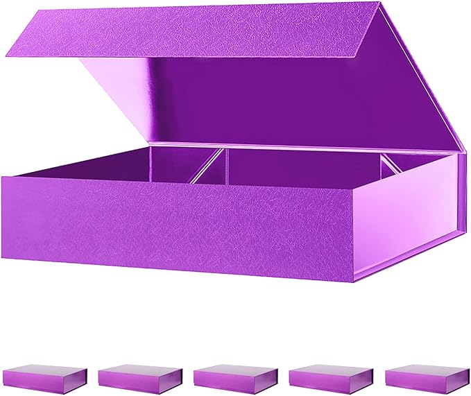 PACKHOME 6 Gift Boxes 11.5x8x2.5 Inches, Sturdy Shirt Boxes with Magnetic Lids for Multiple Occasions (Glossy Light Purple)