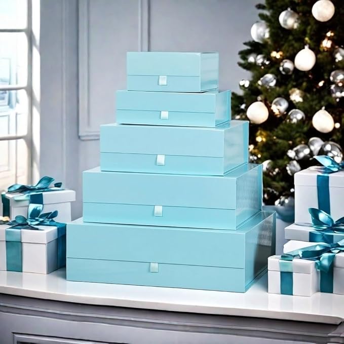 Large Gift Box 13.5x11.8x4.7 Inches, Blue Gift Boxes for Presents with Magnetic Closure Lid, Luxury Gift Box Rectangle Collapsible Boxes for Gift Packaging