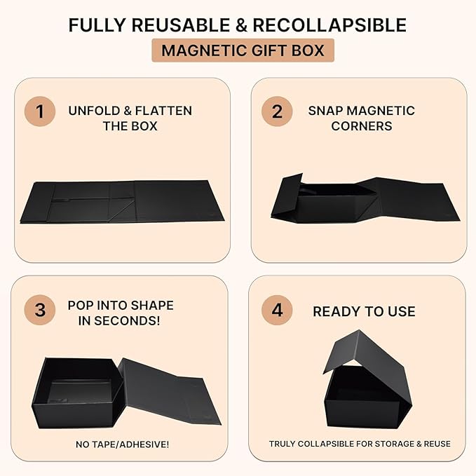 CECOBOX - Gift Boxes with Lids for Presents 8"x8"x3.1" - Matte, Collapsible Magnetic Closure Gift Box - Groomsmen & Bridesmaid Proposal Boxes, Wedding, PR, Birthdays, Holidays (White Leatherette)