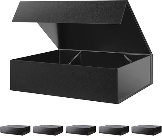 BLK&WH 6 Large Gift Boxes 13.5x10x3.5 Inches, Black Gift Boxes with Magnetic Closure Lids, Sturdy Shirt Boxes, Rectangle Collapsible Boxes for Gift Packaging (Glossy Black)