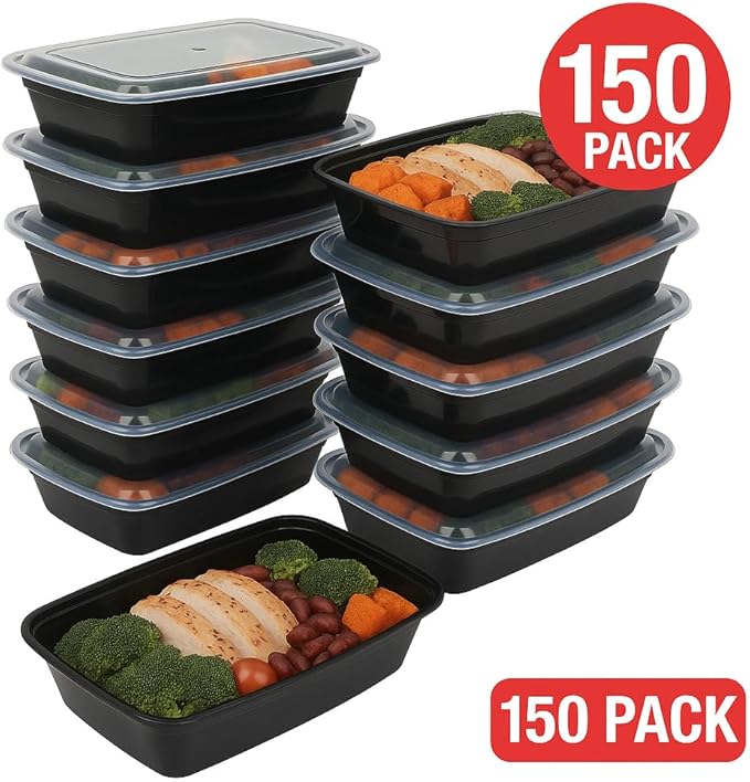 Ruthy's Outlet Meal Prep Containers W/Lids -Square Food Storage – BPA-Free| Stackable | Microwave | Freezer & Dishwasher Safe | Reusable Lunch Bento Box Portion Control & Planning (150 Pack, 16 oz)