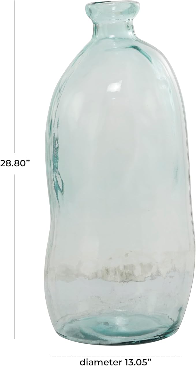 Deco 79 Recycled Glass Handmade Decorative Vase Spanish Bottleneck Centerpiece Vase, Flower Vase for Home Decoration 13" x 13" x 29", Blue