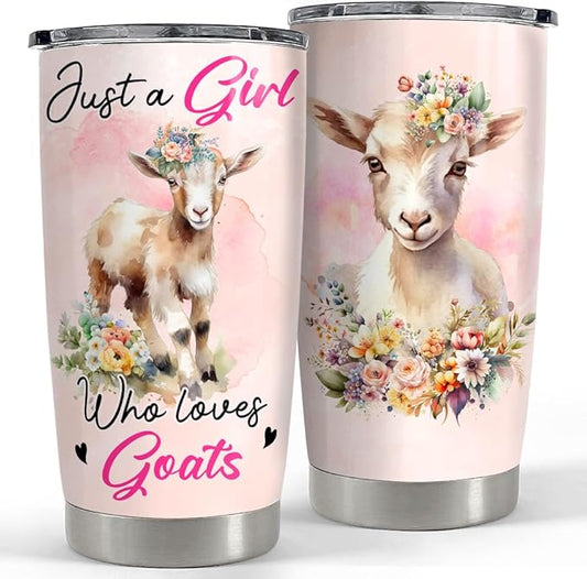 SANDJEST Goat Tumbler 20oz Girl Loves Goats Stainless Steel Insulated Tumblers Coffee Travel Mug Cup Gifts for Women Girl Teen Birthday Christmas