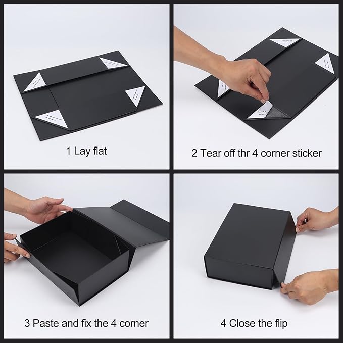 Ditwis 4 Pack 9.5x6x3 Inches Gift Boxes with Magnetic Closure Lids, Black Magnetic Box with Ribbon for Wedding, Groomsmen Bridesmaid Proposal, Birthdays, Mother's Day