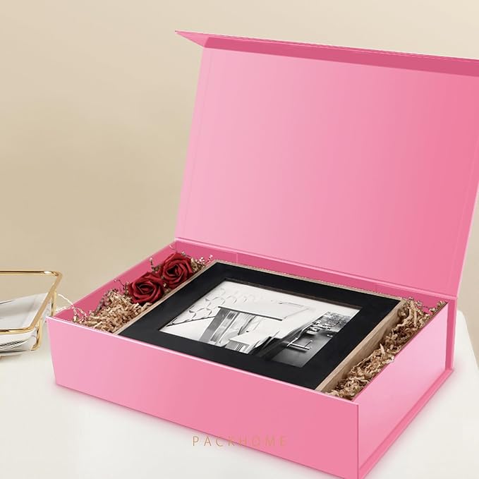PACKHOME 6 Extra Large Gift Boxes 17.5x11.3x4.3 Inches, Sturdy Shirt Boxes with Magnetic Lids for Clothes and Large Gifts (Glossy Pink)