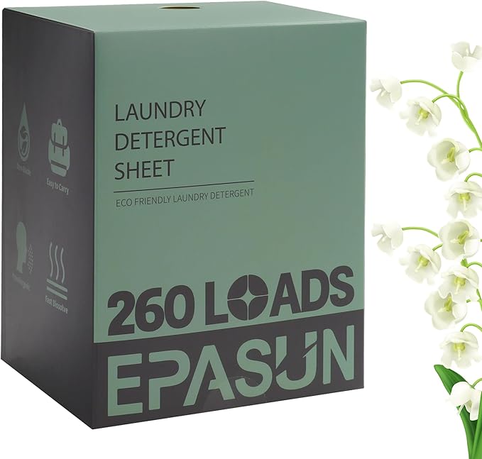 Laundry Detergent Sheets 260 Loads, Fresh Scent, Eco-Friendly Liquidless Soap Strips, Plant-Based, Hypoallergenic Washing Supplies