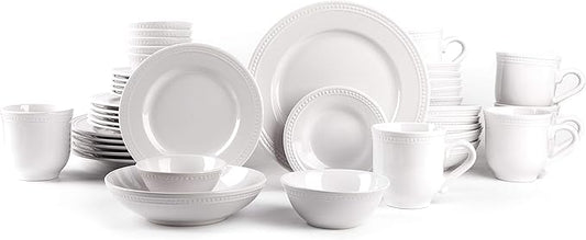 Peal Dots Stoneware Dinnerware Set (42pc Set, White)