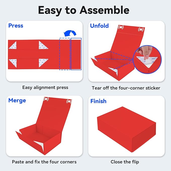 Brothersbox Red Gift Box 13.8"x9.1"x4.3" Large Gift Boxes for Presents with Magnetic Lid, Ribbon, Collapsible Boxes for Gift Packaging Mother's Day Christmas Birthday Wedding