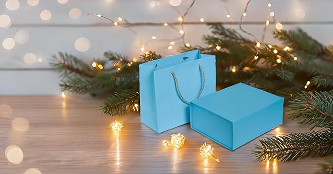 Elegant Gift Boxes with Gift Bag for Presents with Lids Magnetic Closure Rectangle Collapsible for Christmas, Valentine's Day, Birthday Gift Packging (Blue)