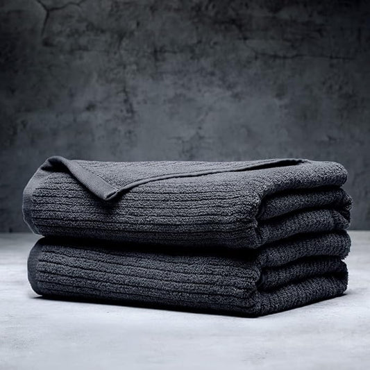 LUXOME Luxury Performance 2-Piece Bath Towel Set | Dual-Loop Design | Ultra Soft | Highly Absorbent | Quick Drying | Fossil (Charcoal)