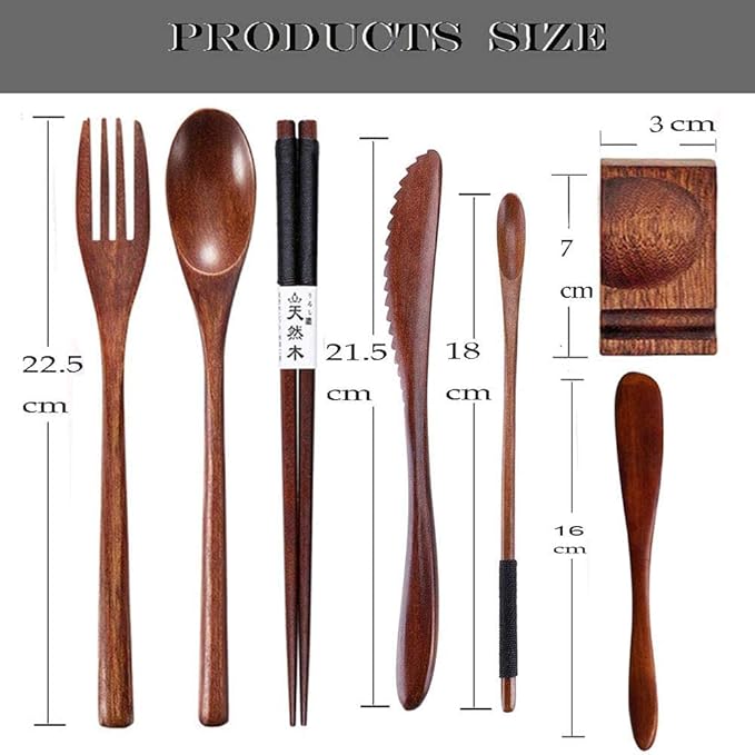 Wooden Utensils for Eating wooden cutlery set with Updated case Reusable 9 Pcs Travel Utensils Wooden Bamboo Fork and Spoon Set Wood Flatware Set for Eating with Knife Fork Spoon Chopsticks