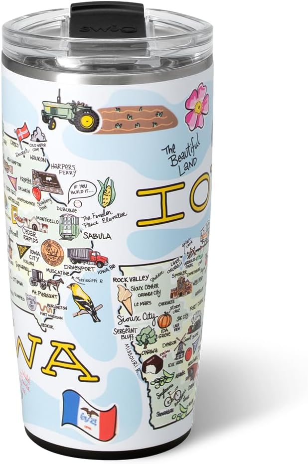 Swig Life 22oz Travel Mug, Insulated Tumbler with Handle and Lid, Travel Coffee Mug, Cup Holder Friendly, Stainless Steel 22 oz Tumbler, Reusable Insulated with Lid (Iowa)