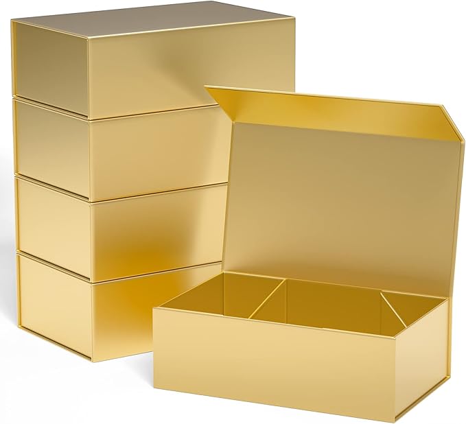 Gold Gift Boxe 12" x 6" x 4" with Magnetic Closure Lid Gift Boxes for Presents,Bridesmaid Gifts Box,Cute Box,Birthday Gift box,Luxury for Gift Packaging, Magnetic Gift Box for Wrapping Gifts (Gold/5PCS)