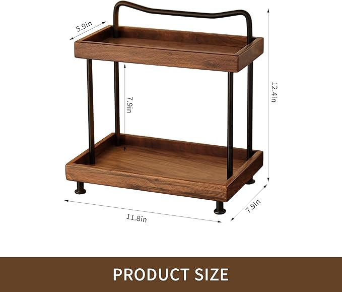 2-Tier Bathroom Counter Organizer,Wood Countertop Organizer for Storage,Makeup Organizer Cosmetics Storage Display Rack,Counter Shelf for Bathroom Organization(Wood & Black)