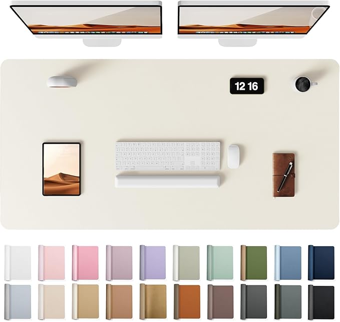 YSAGi Leather Desk Protector, Office Mat, Large Mouse Mat, Non-Slip PU Leather Blotter, Laptop Pad, Waterproof Writing Pad for Office and Home (Cream, 47" x 17")