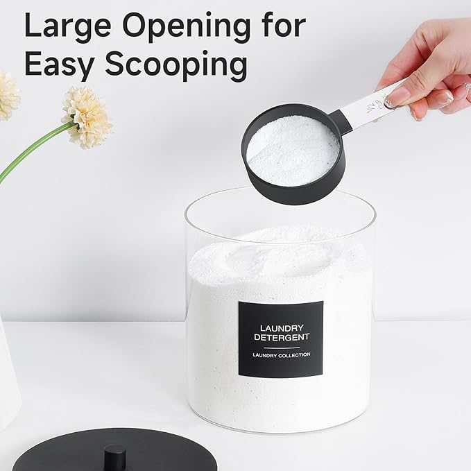 3 Pack Glass Jars and Acrylic Dryer Sheet Holder, Laundry Pods Container with Bamboo Lid and Measuring Cups for Laundry Room Organization, Powder Detergent Containers (Black)
