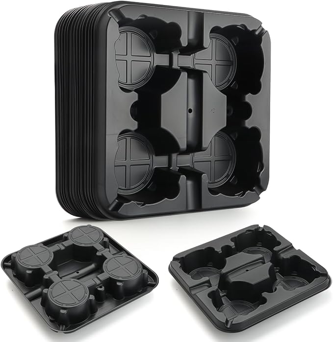 4 Cell Round Nursery Pot Trays for 5-6 Inch Pots, Thickened Sturdy Seedling Pot Shuttle Tray, Durable Nursery Pots Carrying Tray for Holding 5-6 inch Plastic Plant Pots (12.6" Square, 10-Pack)