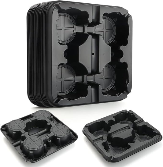 4 Cell Round Nursery Pot Trays for 5-6 Inch Pots, Thickened Sturdy Seedling Pot Shuttle Tray, Durable Nursery Pots Carrying Tray for Holding 5-6 inch Plastic Plant Pots (12.6" Square, 10-Pack)