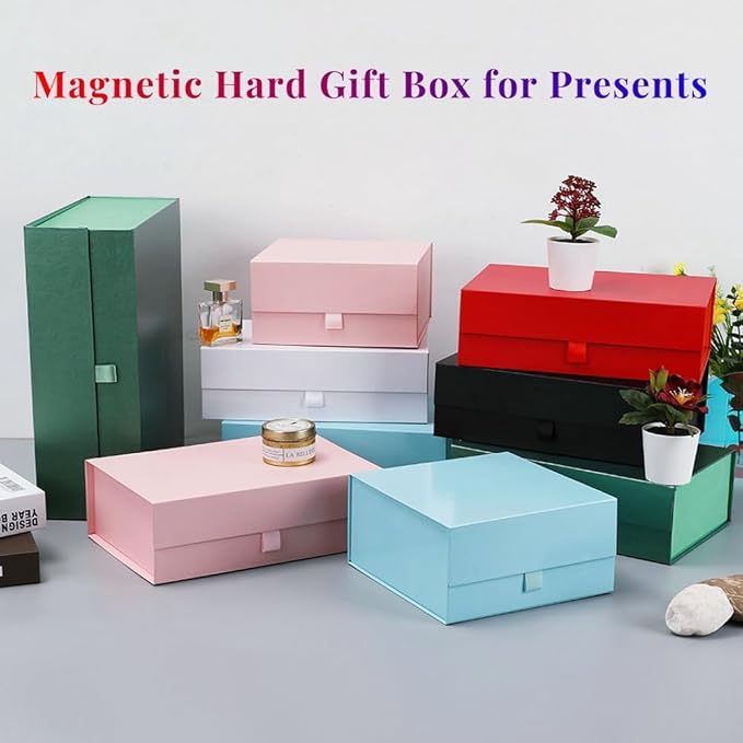 5 Pcs Large Gift Box 13.5x11.8x4.7 Inches, Green Gift Boxes for Presents with Magnetic Closure Lid, Luxury Gift Box Rectangle Collapsible Boxes for Gift Packaging