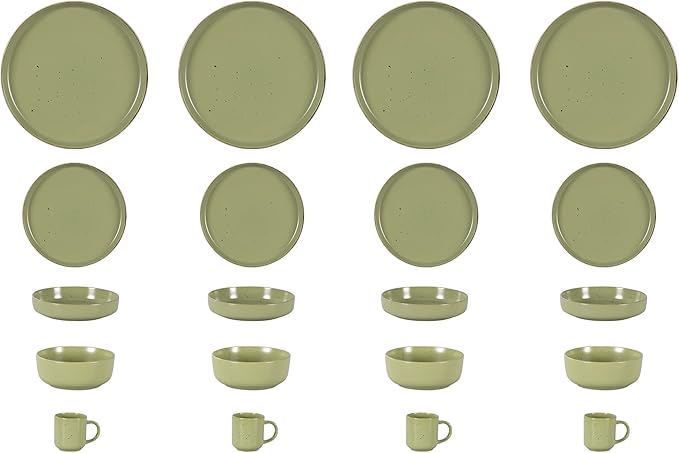 HomeVSS 20-Piece Dinnerware Set - Serves 4, Matte Green Glaze plates and bowls sets with Speckle Effect for Microwave & Dishwasher Safe