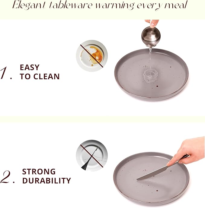 HomeVSS 20-Piece Dinnerware Set - Serves 4, Matte Grey Glaze plates and bowls sets with Speckle Effect for Microwave & Dishwasher Safe