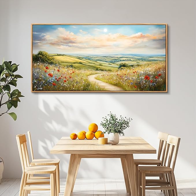 PHAOHUAXM Large Canvas Wall Decor For Living Room Wall Art For Bedroom Pastoral Mountain Path Landscape Painting Wood Frame Farmhouse Dining Room Office Home Decor Stretched Aesthetics 30"X60"
