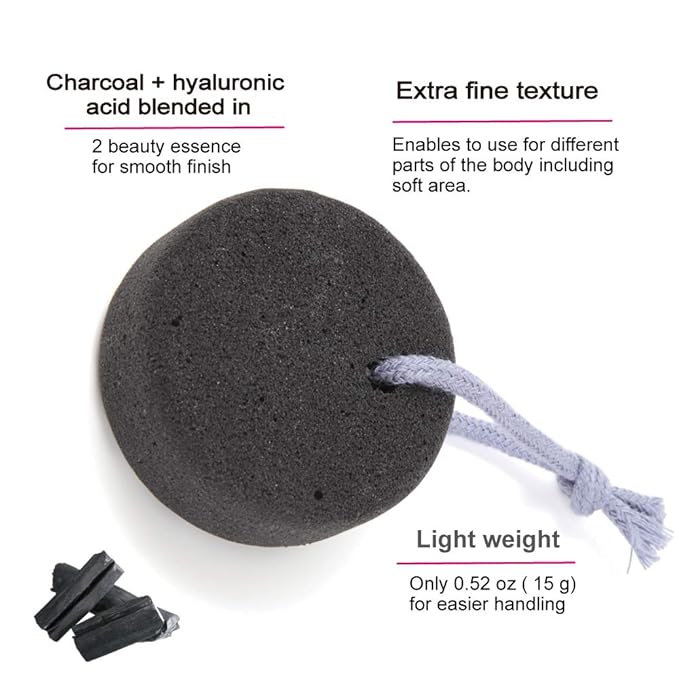 Pumice Stone for Feet, Body, Hands [Made in Japan] Silk or Charcoal Plus Hyaluronic Acid Essence Blended for Extra Fine Smooth Finish, Soft Foot Pumice Scrubber (Charcoal Essence)