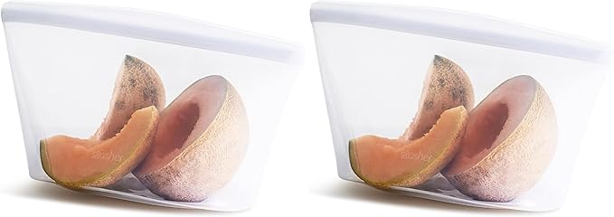 Stasher Premium Silicone Reusable Food Storage Bag, Clear | Microwave, Sous Vide, Dishwasher, Oven and Freezer Safe | BPA Free, Leak-free, Eco-friendly, 8-Cup Bowl (Pack of 2)