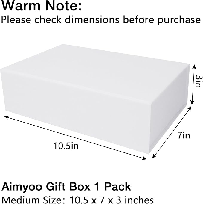 Aimyoo White Collapsible Gift Box with Magnetic Closure Lids 10.5x7x3 in, Bridesmaid Groomsman Proposal Boxes, Rectangle Storage Box 1 Pack