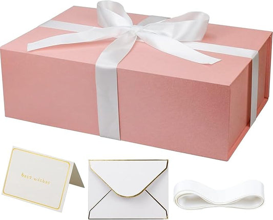 YINUOYOUJIA Pink Gift Boxes with Lid,14"x9"x4.5" Magnetic Gift Box with Ribbon,Cards and Envelopes for Presents,Great for Wedding,Birthdays,Crafting,Gift Packaging.