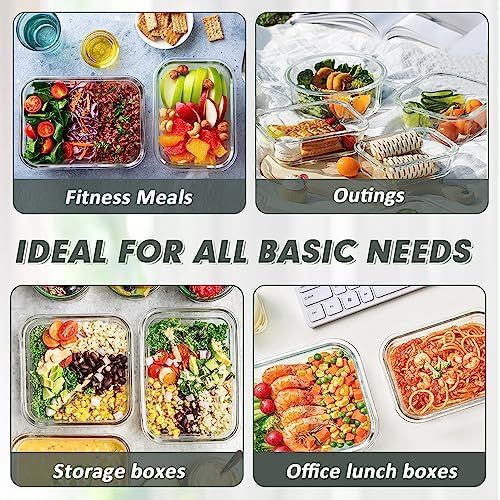 VERONES 12 Packs Glass Food Storage Containers Set, Airtight Glass Lunch Containers, Glass Meal Prep Containers with Lids,Exclusive of BPA, for Microwave, Oven, Freezer & Dishwasher Friendly,White