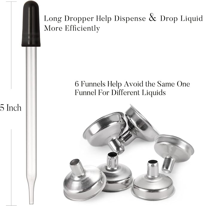 24 Pcs, 2 oz Dark Amber Dropper Bottles with 6 Small Funnels & 1 Long Glass Labels - 60ml Tincture Bottles w/ Eye Dropper for Essential Oils, Perfume, Hair Oil, Liquids - Leak Proof Travel Bottles