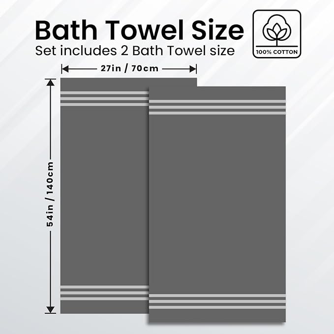 Infinitee Xclusives 100% Cotton Luxury Bath Towels Set of 2 (27x54 Inches) (Shadow Grey, Bath Towels - Pack 2)