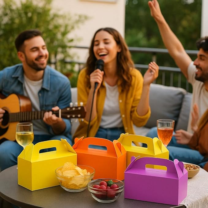 12Pack Large Party Favor Boxes,Yellow Treat Boxes,XiePiPiPaper(9.45*5*5"),Large Goodie Boxes, Gable Gift Boxes with Handles,Candy Boxes for Kids Birthday Baby Shower Wedding Halloween Christmas.