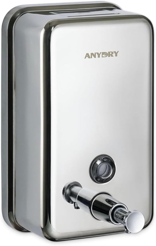 Commercial-Grade Manual Soap Dispenser, Durable Polished Stainless Steel Finish, 37oz (1100ml), Wall-Mounted for Bathroom & Kitchen