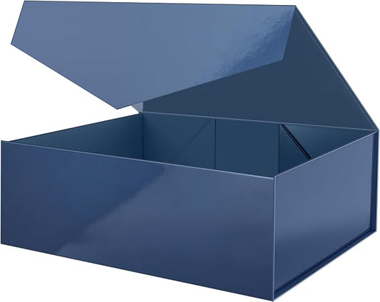 ROSEGLD Extra Large Gift Box 20x16x7.2 Inches, Giant Navy Blue Magnetic Gift Box with lids for Presents, Groomsman Proposal Box (Glossy Navy Blue)