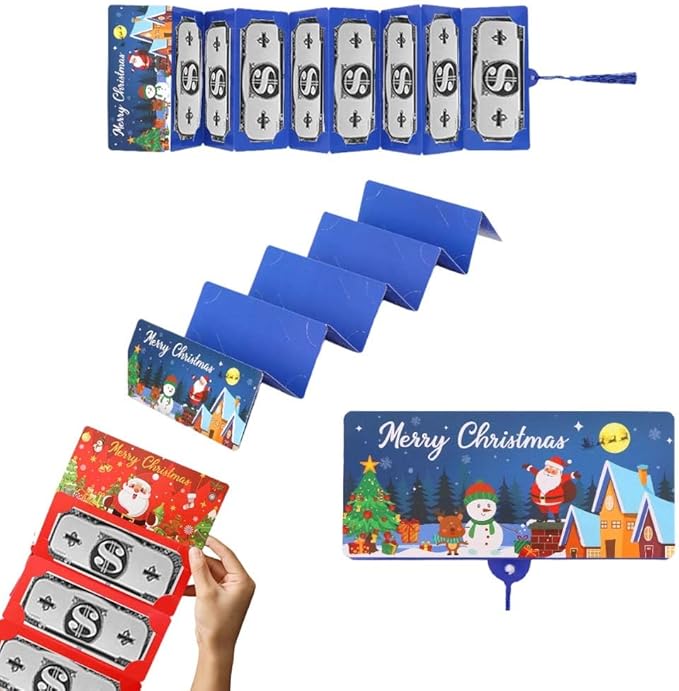Christmas Cash Gift Envelopes, 2025 New Christmas Money Holders for Cash, Money Envelopes with 10 Slots, DIY Holiday Surprise Card Holder for Xmas Gift (Blue2)