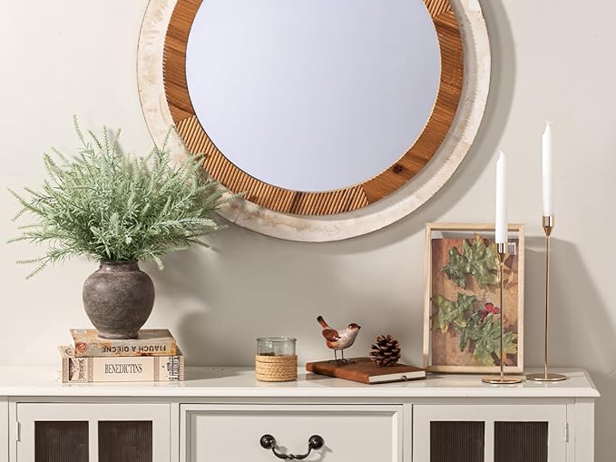 Ceramic Flower Vase, 6 Inch Small Rustic Farmhouse Vase Decorative Vase Short Pottery Vases for Home Decor Table Living Room Entryway Mantel Bookshelf Bedroom Bathroom Kitchen - Brown