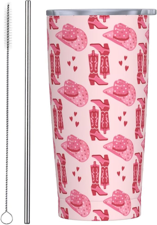 Cute Pink Cowgirl Tumbler,Cowgirl 20oz Stainless Steel Insulated Travel Tumblers,Travel Coffee Mug with Lid and Straw Water Bottle Drink Tumbler Cups Gifts for Women Men Lovers
