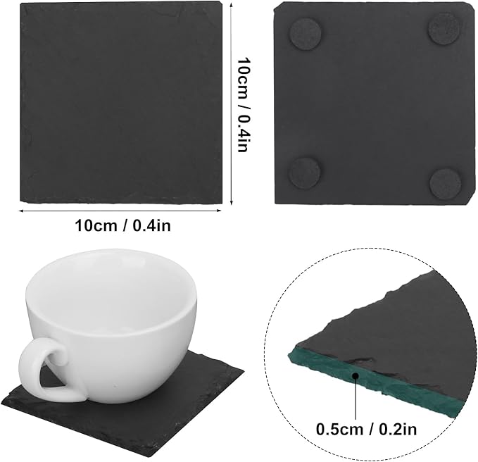 50 Pack 4 Inch Slate Coasters,Coasters for Drinks, Black Stone Coaster with Anti-Scratch Bottom, Ideal for Home Decor, Bar, Housewarming Gifts, and Laser Engraving KUKLIPJIM
