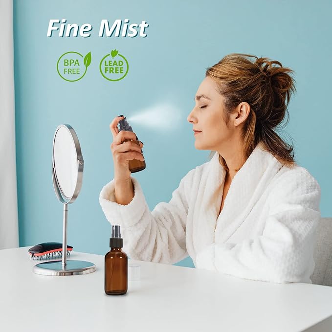 4 oz Amber Glass Spray Bottles for Essential Oils, Small Empty Fine Mist Spray Bottle,2 Pack with Funnel Dropper