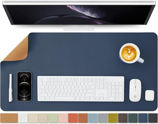 Cork Desk Mat - Dual-Sided Desk Pad for Office and Home - Desk Organization and Accessories - Ideal for Large Mouse Pad and Desk Mats on Top of Desks(Dark Blue,80cmx 40cm)