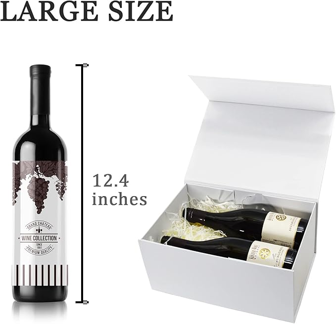 AuroWish 3 Pack Large Collapsible Gift Boxes with Magnetic Lids, 12.5 x 8.5 x 4.75 Inches, White, Perfect for Christmas, Bridesmaid Proposal, Wedding, Birthday