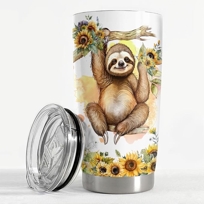SANDJEST Sloth Tumbler 20oz Girl Loves Sloths Stainless Steel Insulated Tumblers Coffee Travel Mug Cup Gift for Women Girls Teen Birthday Christmas
