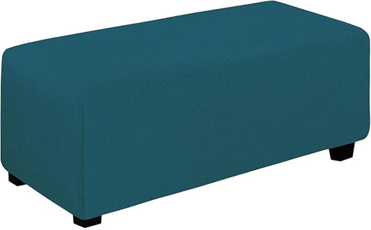 Easy-Going Stretch Ottoman Cover Folding Storage Stool Furniture Protector Soft Rectangle slipcover with Elastic Bottom (Ottoman X-Large,Peacock Blue)